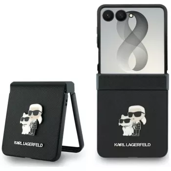 Husă Karl Lagerfeld Karl & Choupette Saffiano Pins pentru Samsung Galaxy Z Flip8 - Negru