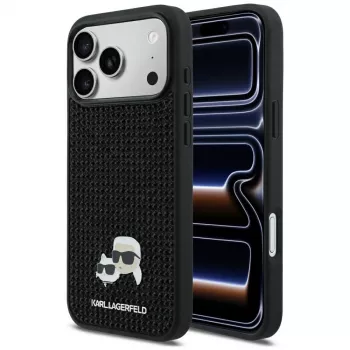 Husă Karl Lagerfeld Rhinestones Karl & Choupette Pin pentru iPhone 17 Pro Max - Negru