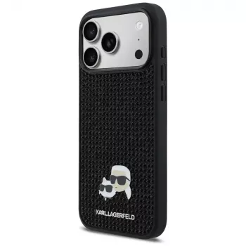 Husă Karl Lagerfeld Rhinestones Karl & Choupette Pin pentru iPhone 17 Pro Max - Negru