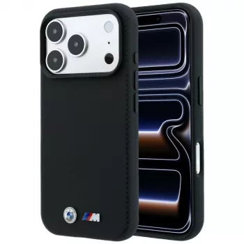 Husă MagSafe BMW M Quadrille Kevlar Metal Logo pentru iPhone 18 Pro / 17 Pro - Negru