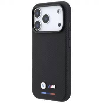Husă MagSafe BMW M Quadrille Kevlar pentru iPhone 18 Pro Max / 17 Pro Max - Negru cu tricolor și logo metalic