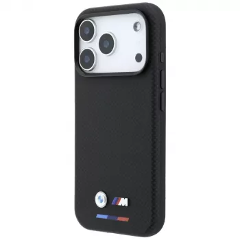 Husă MagSafe BMW M Quadrille Kevlar Tricolor & Metal Logo pentru iPhone 18 Pro / 17 Pro - Negru