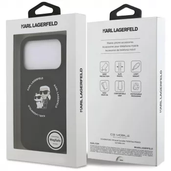 Husă MagSafe Karl Lagerfeld Silicon Karl & Choupette Ring pentru iPhone 17 Pro Max - Negru