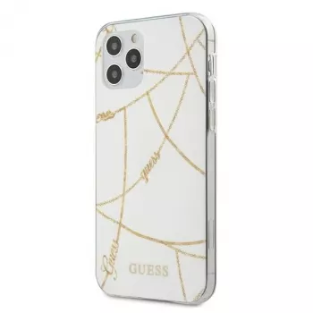 Husă rigidă GUESS Gold Chain Collection pentru Apple iPhone 12 Pro Max - albă