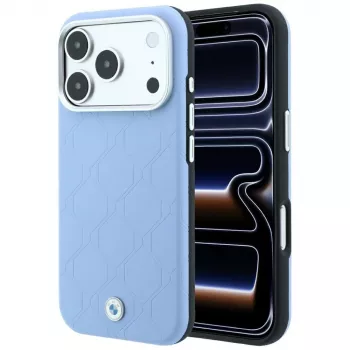 Husă BMW Sign Deboss Quilted Metal Logo MagSafe pentru iPhone 17 Pro / 18 Pro - Albastru