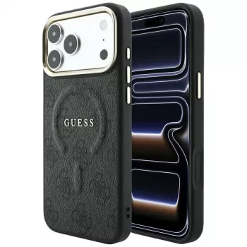 Husă MagSafe GUESS Embossed 4G Classic pentru iPhone 17 Pro / 18 Pro - neagră