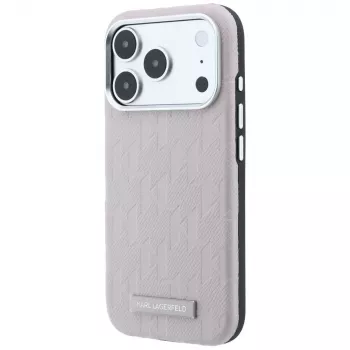 Husă Karl Lagerfeld Grained Mono Resin Logo MagSafe pentru iPhone 18 Pro / 17 Pro - Roz