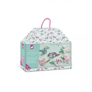 Set de creație cu cleme de păr cu sclipici Janod DIY – câini și pisici, 5+ ani