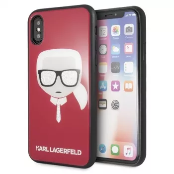 Husă Karl Lagerfeld KLHCPXDLHRE iPhone X/Xs Iconic Glitter Karl's Head Roșu