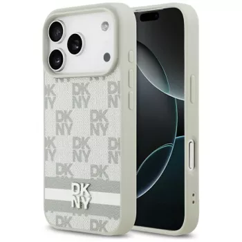 Husă DKNY cu model în carouri și dungi imprimate pentru iPhone 17 Pro - Bej