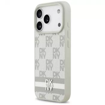 Husă DKNY cu model în carouri și dungi imprimate pentru iPhone 17 Pro - Bej