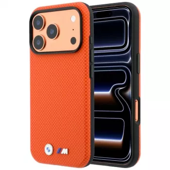 Husă BMW M Quadrille Kevlar Metal Logo MagSafe pentru iPhone 18 Pro / 17 Pro - Portocaliu