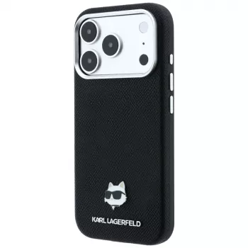 Karl Lagerfeld Grained Choupette Head Metal MagSafe husă pentru iPhone 18 Pro Max / 17 Pro Max - neagră