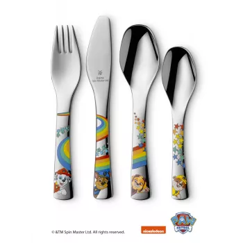 Set tacâmuri pentru copii WMF Paw Patrol 4 piese, Cromargan oțel inoxidabil, rezistent la mașina de spălat vase, cuțit bont, de la 3 ani