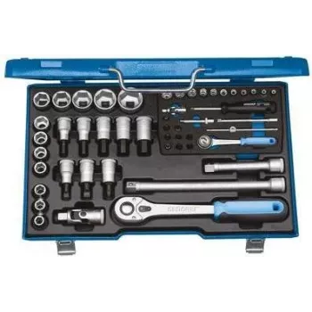 Set chei tubulare GEDORE 50 piese, antrenare 1/4 inch și 1/2 inch, cu 6 colțuri, crom mat, în valiză