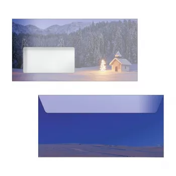 Sigel 50 plicuri de Crăciun Christmas Chapel DIN long cu închidere autoadezivă, multicolor, 220 x 110 mm, 80 g/m², certificat FSC