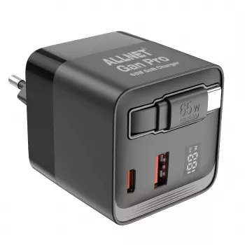 Încărcător de perete ALLNET 65W GaN USB-C PD cu Quick Charge 3.0, 2x USB-C și 1x USB-A