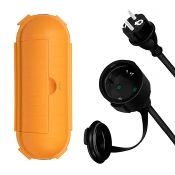 Set cablu prelungitor de exterior LogiLink LPS239 cu cutie de protecție, 10 m, Schuko, IP44, negru