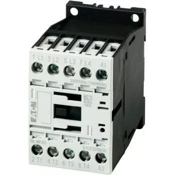 Contactor de putere Eaton DILM9-10, 3 poli + 1NO, bobină 230V AC 50Hz / 240V AC 60Hz, 9A AC-3, 4kW, șină DIN