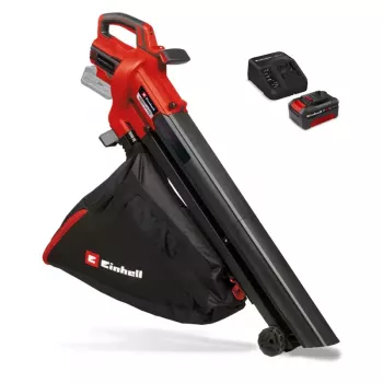Suflantă și aspirator de frunze fără fir Einhell Power X-Change VENTURRO 18/210 Kit, 18V, acumulator 4.0Ah, roșu/negru