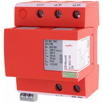 Descărcător combinat de curent de trăsnet și supratensiune DEHN DEHNventil M2 TNC 255 FM tip 1+2+3, 3 poli, 255 V AC, șină DIN 35 mm