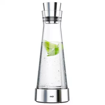 Carafă din sticlă EMSA Flow Slim 1,0L cu element de răcire, sticlă borosilicată, capac CloseUp fără picurare, transparent/argintiu