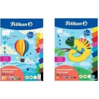 Bloc de hârtie colorată Pelikan DIN A3, 10 file, 10 culori asortate, 120 g/m², lipit la cap