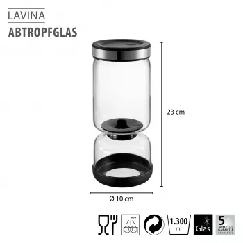 Strecurătoare pentru iaurt și brânză GEFU LAVINA din sticlă 1,3 L cu sită din oțel inoxidabil