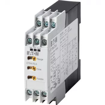 Releu temporizator multifuncțional Eaton ETR4-70-A, 24-240 V AC/DC, 2 contacte comutatoare, 0,05 s-100 h, șină DIN