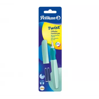 Stilou Pelikan Twist P457, Mint, peniță medie, oțel inoxidabil, umplere cu cartuș, ambidextru, Germania