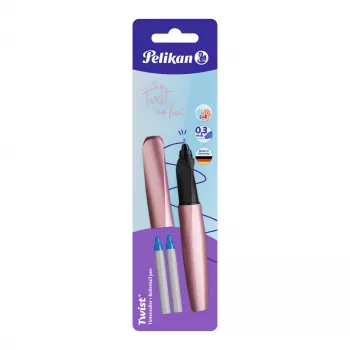 Stilou Pelikan Twist roz-albastru peniță medie - prindere ergonomică pentru dreptaci și stângaci, blister