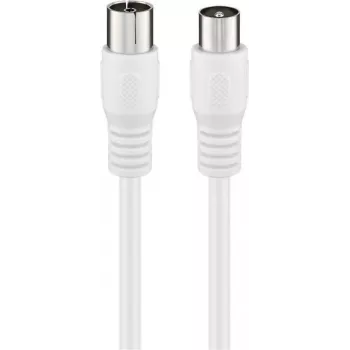 Cablu coaxial antenă Goobay, ecranare clasa A+ >85 dB, dublu ecranat, 75 Ohm, 1,5 m, alb, tată coaxial la mamă coaxial