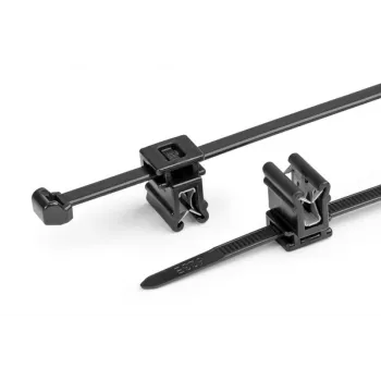 Colier de cablu HellermannTyton T50ROSEC4A-PA66W-BK cu clemă de fixare tip brad, 200mm x 4,6mm, negru, set de 100