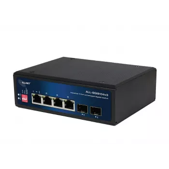 Switch industrial ALLNET ALL-SGI8104v3 unmanaged Layer 2, 6 porturi GbE, 4x GbE RJ45, 2x SFP, fără ventilator, IP40