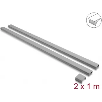 Canal de cablu autocolant Delock cu capac glisant 40 x 19 mm, incl. piesă de îmbinare - lungime 1 m, set de 2, gri