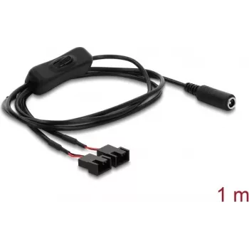 Cablu de alimentare pentru ventilator Delock DC mamă 5,5 x 2,1 mm la 2 x conector ventilator 4 pini (2 pini ocupați) cu întrerupător 1 m