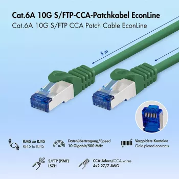 Cablu patch LogiLink Cat.6A S/FTP LSZH, CCA, verde, 5 m, EconLine