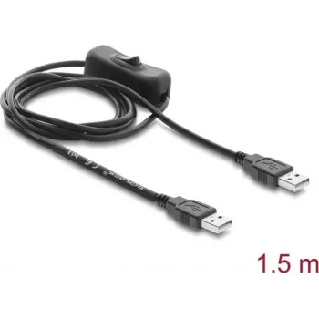 Cablu de alimentare Delock USB Type-A tată la tată cu întrerupător, 1,5 m