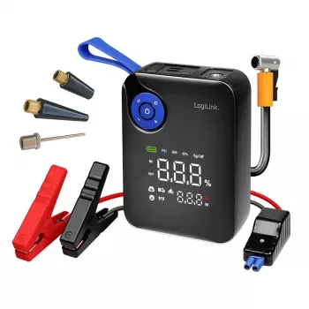 Power bank LogiLink PA0358 4-în-1 pentru pornire auto cu compresor de aer, 7200 mAh, curent de pornire 200A, lanternă LED