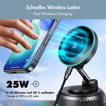 Încărcător auto wireless LogiLink, magnetic cu vid, pliabil 360°, 25W