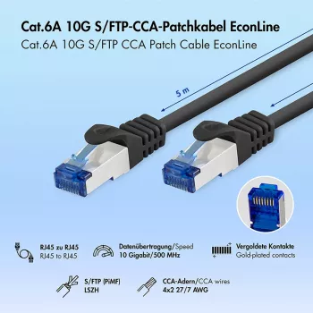 Cablu patch Cat.6A S/FTP LogiLink, CCA, LSZH, negru, 5m, EconLine