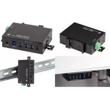 Hub industrial LogiLink USB 3.0 4 porturi metalic cu montaj pe șină DIN