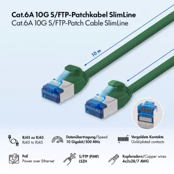 Cablu patch LogiLink SlimLine Cat.6A S/FTP LSZH, verde, 10 m