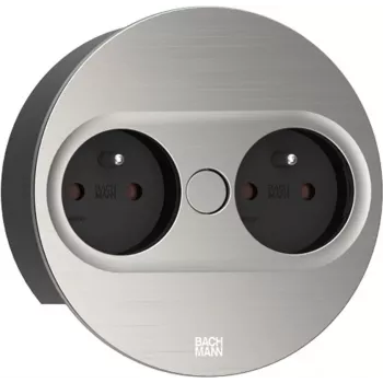 Modul de alimentare rotund pentru birou Bachmann TWIST2 2xUTE 2m Inox-Look cu prize Schuko
