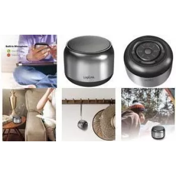 Boxă portabilă LogiLink SP0063H Bluetooth 5.1 TWS, gri închis/neagră, funcție hands-free, rază de acțiune 10 m