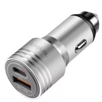 Încărcător auto USB LogiLink, 2 porturi, încărcare rapidă 20 W, argintiu