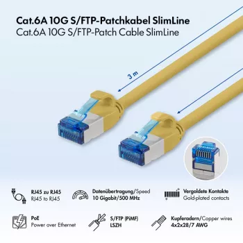 LogiLink SlimLine Cablu patch Cat.6A S/FTP LSZH, galben, 3 m