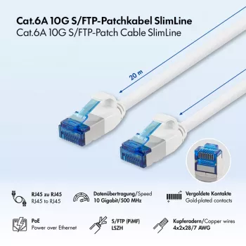 LogiLink Cablu patch Cat.6A Slim S/FTP LSZH, alb, 20 m