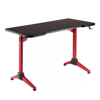 Birou de gaming LogiLink, 120x60 cm, blat din sticlă călită cu iluminare RGB, cadru roșu