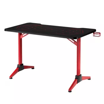 Birou de gaming LogiLink, 120x60 cm, blat din sticlă călită cu iluminare RGB, cadru roșu